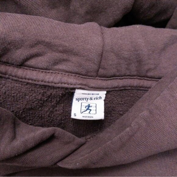 Sporty & Rich Wellness Studio Hoodie S Chocolate Unisex Fleece Oversized - Picture 7 of 11